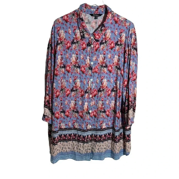Ulla Popken size 24 26 Art-to-Wear floral  print blouse top button down shirt - Picture 1 of 10